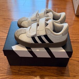 Adidas Kids White & Black Velcro Sneakers